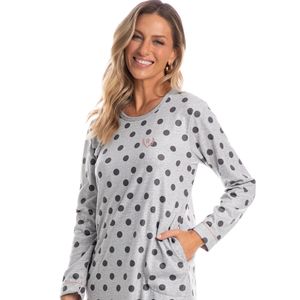 Camisão Feminino Longo Com Bolso Poá Em Microsoft Inês