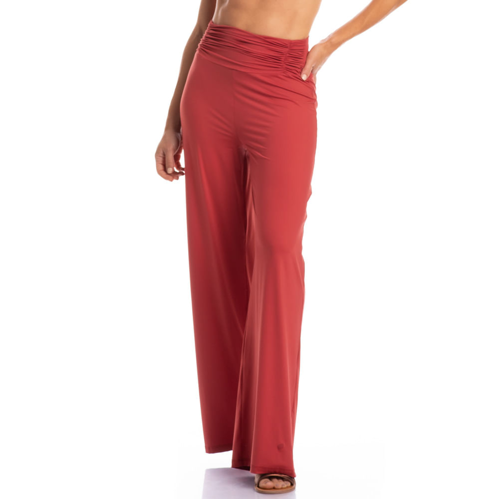 Calça Feminina Com Cós Franzido Jeri Vermelho - Imagem 1