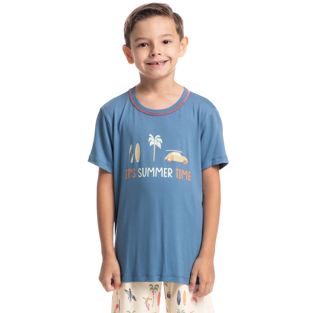 Pijama Masculino Curto Infantil Surf Tombini Azul-2 - Imagem 1