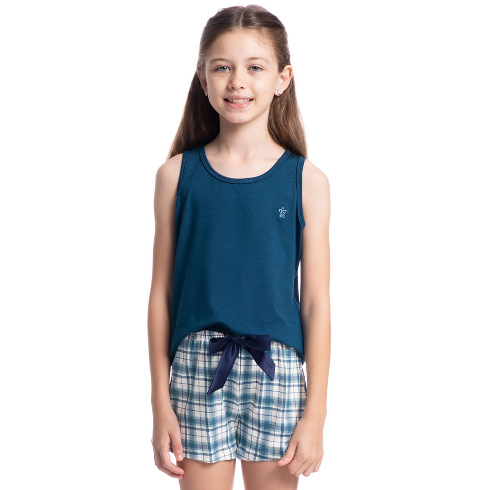 Pijama Feminino Curto Regata Infantil Sunny Azul-marinho - Imagem 1