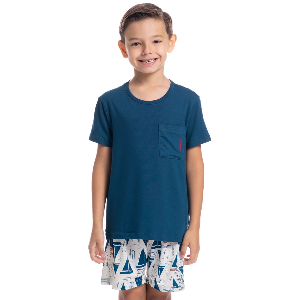 Pijama Masculino Curto Com Bolso Infantil Summer Tombini Azul-marinho - Imagem 1