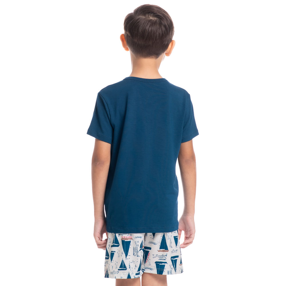 Pijama Masculino Curto Com Bolso Infantil Summer Tombini Azul-marinho - Imagem 2