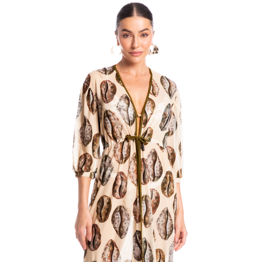 Kaftan Tule Conchas Branco - Imagem 1