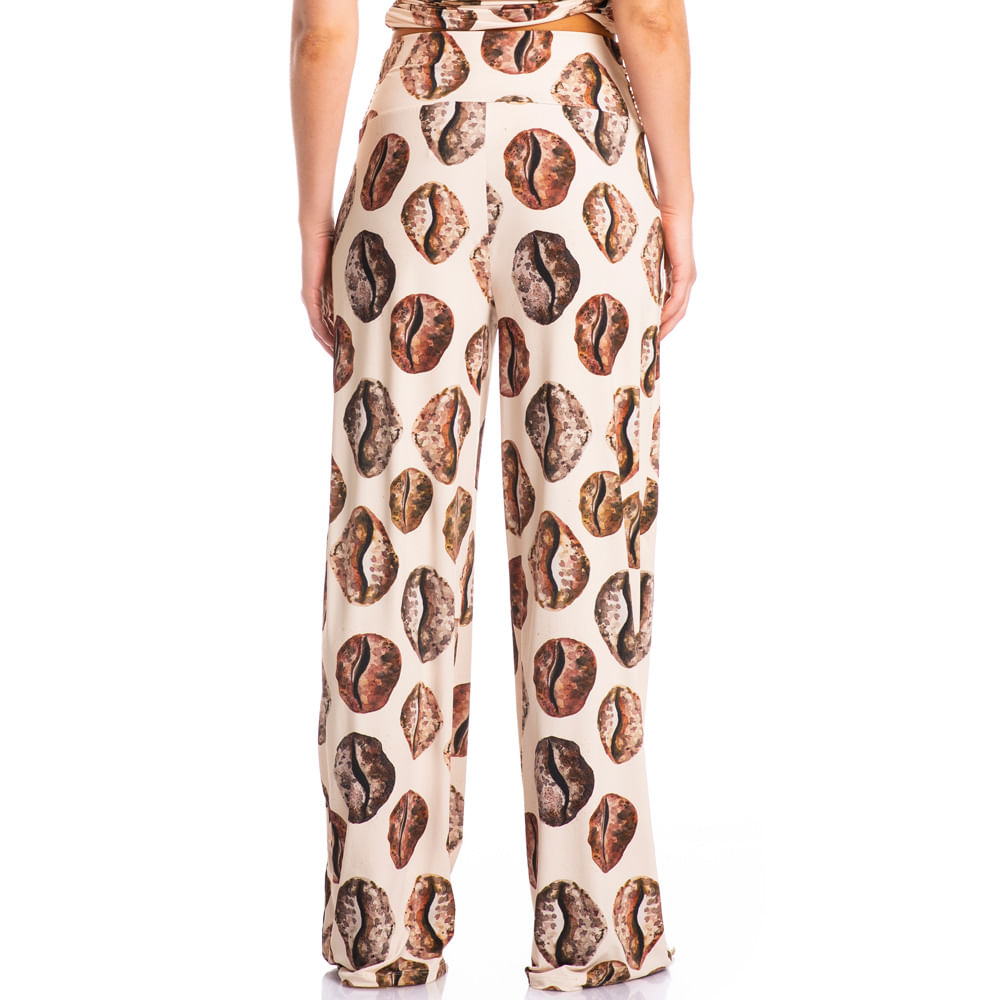 Calça Feminina Com Cós Frontal Franzido Conchas Branco - Imagem 2