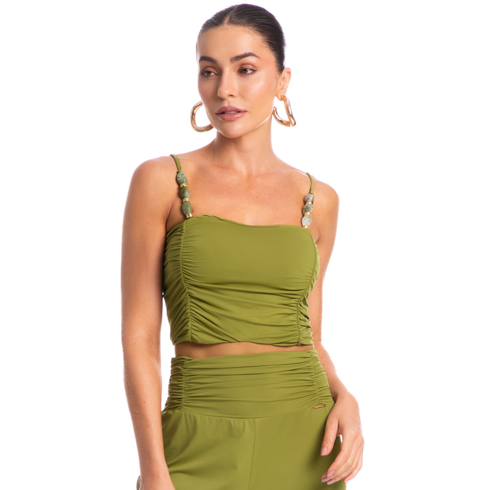 Blusa Franzida Com Alça Pistache Verde - Imagem 1