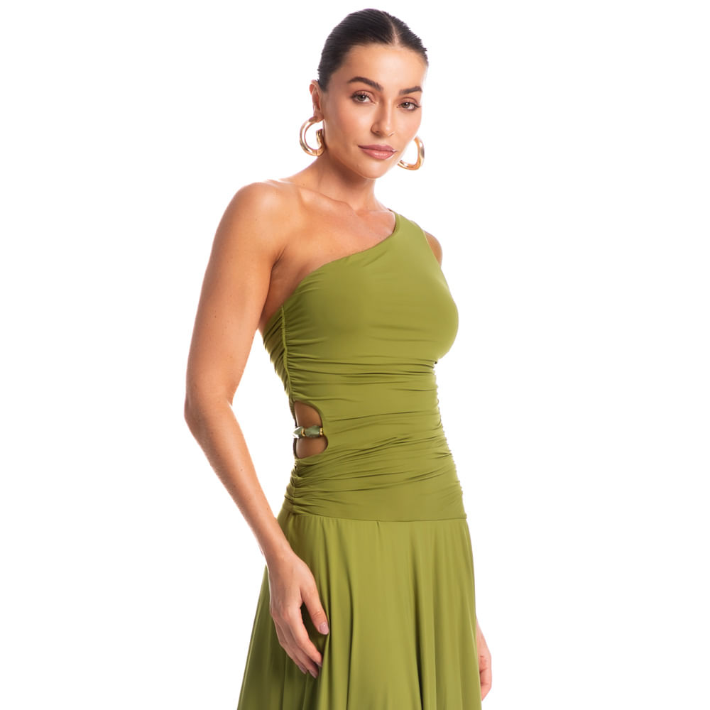 Vestido Assimétrico Franzido Pistache Verde - Imagem 1