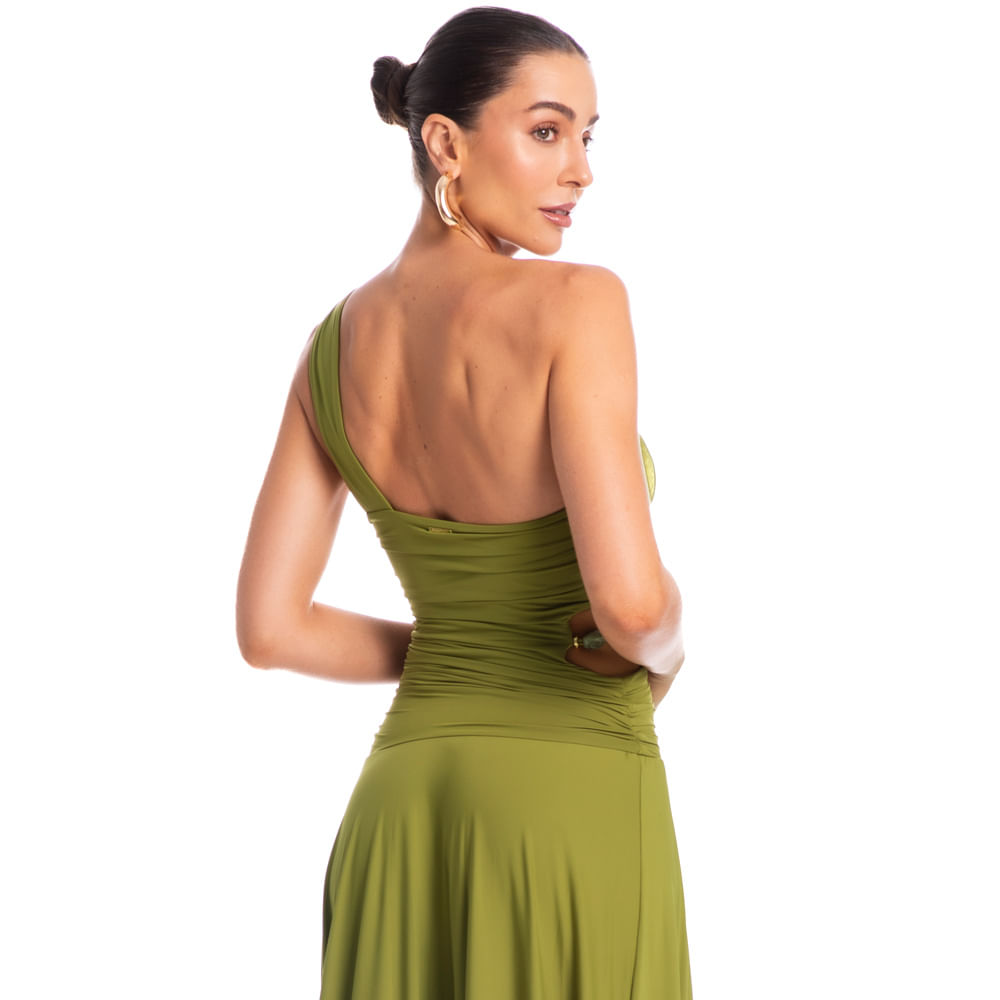 Vestido Assimétrico Franzido Pistache Verde - Imagem 2