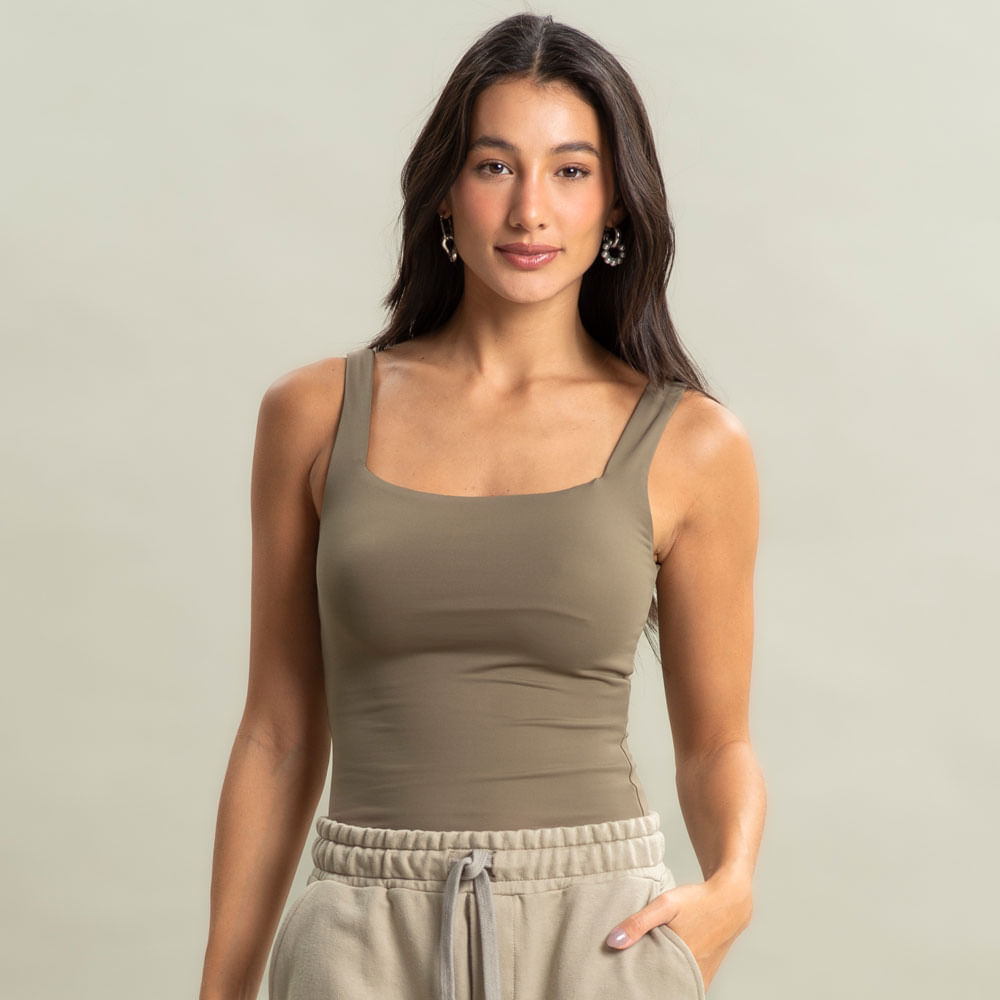 Regata Feminina Squareneck Contour Vivame Verde - Imagem 1