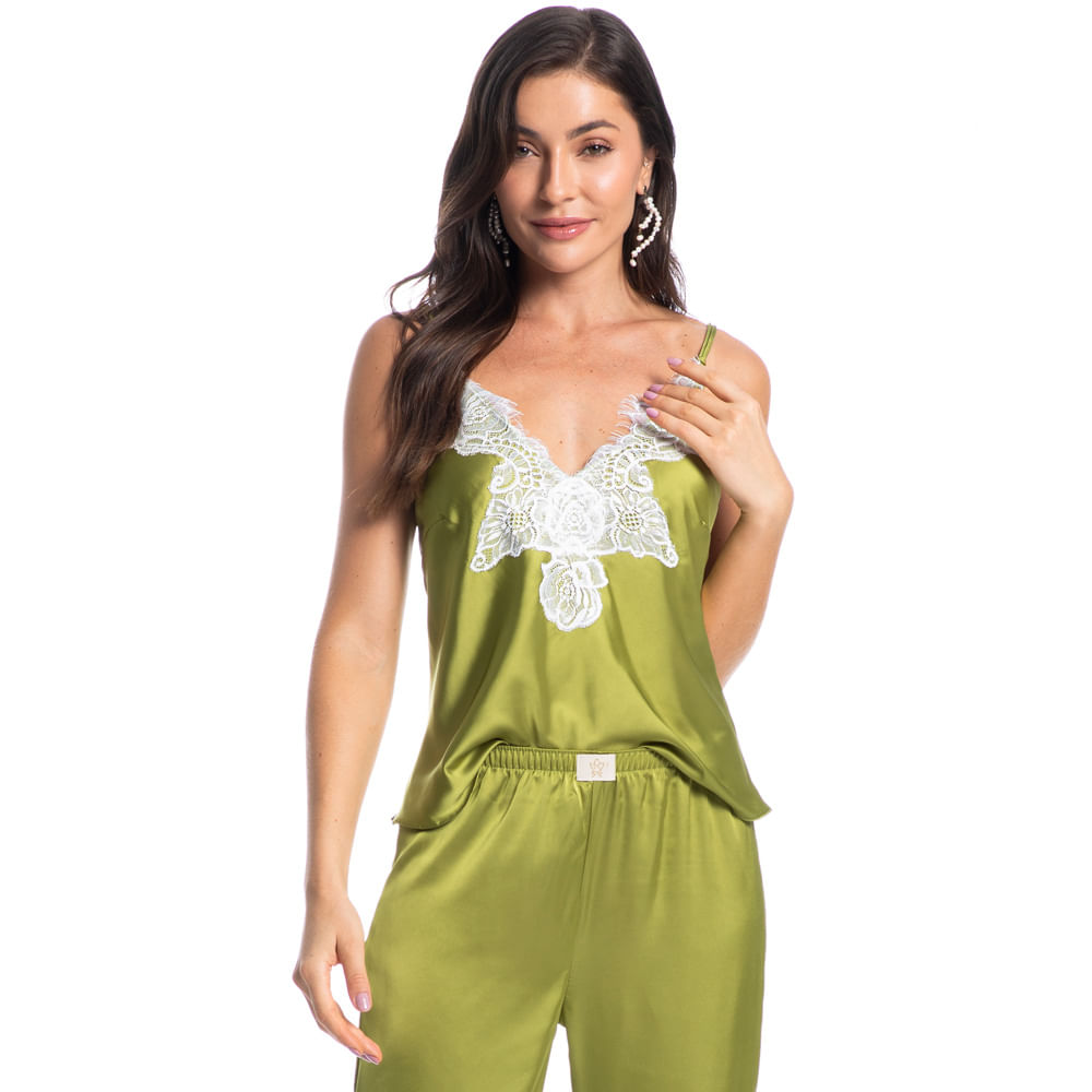 Pijama Longo Com Alças Malu Verde - Imagem 1