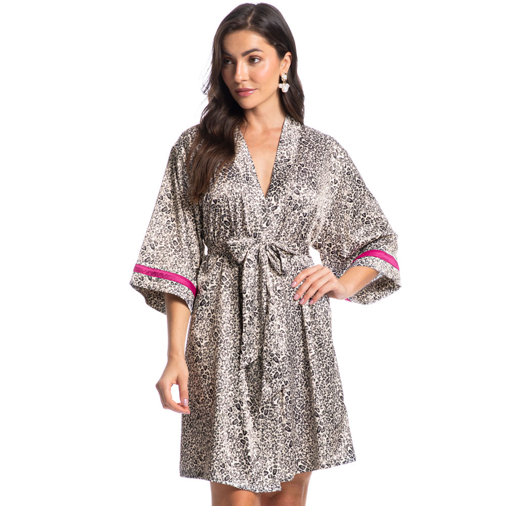Robe Feminino Curto Luna Onça Rosa - Imagem 1