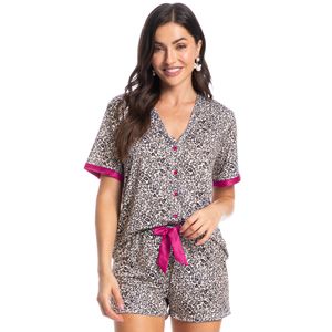 Pijama Feminino Curto Abotoado Luna Onça