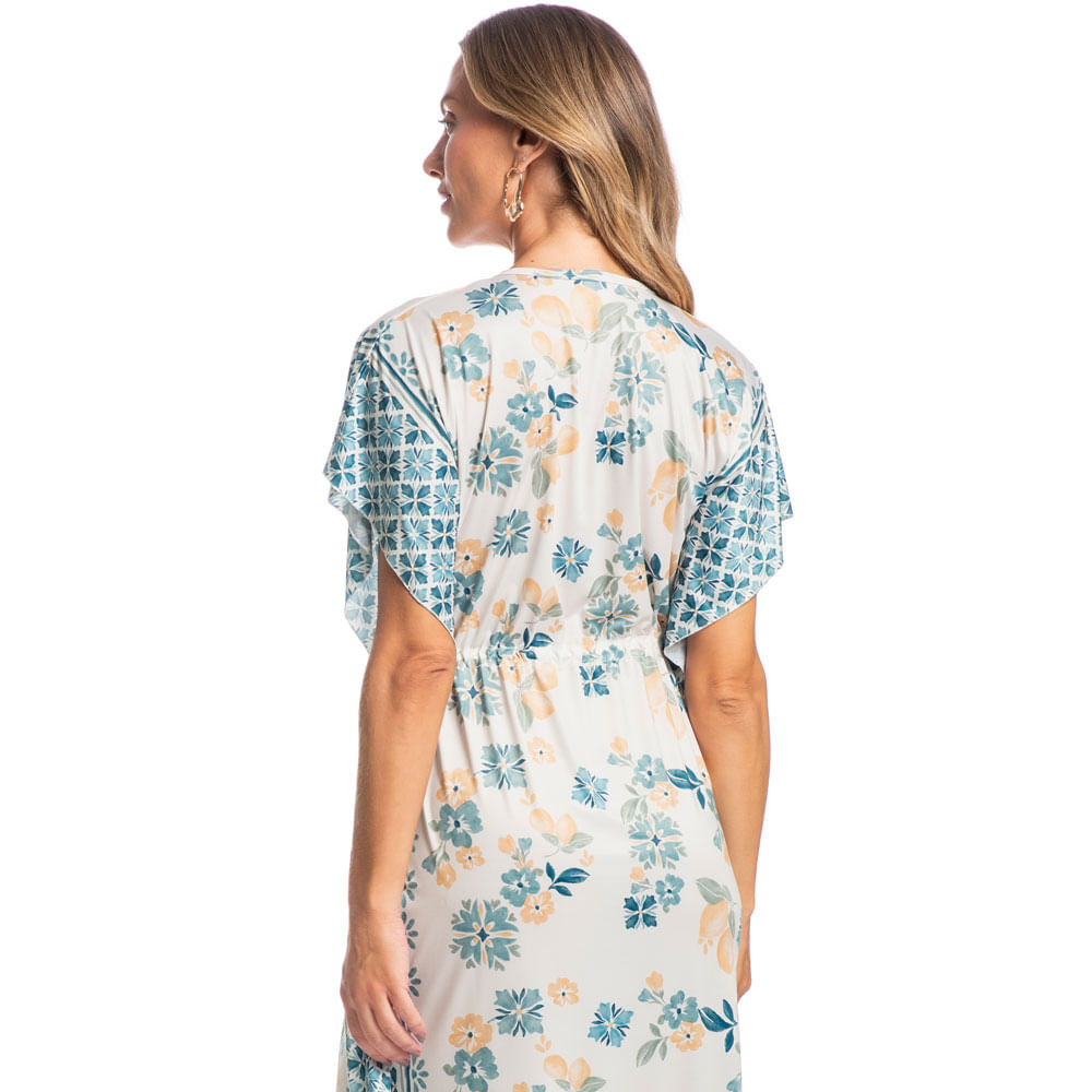 Kaftan Midi Lenço Regina Limões Azul - Imagem 2