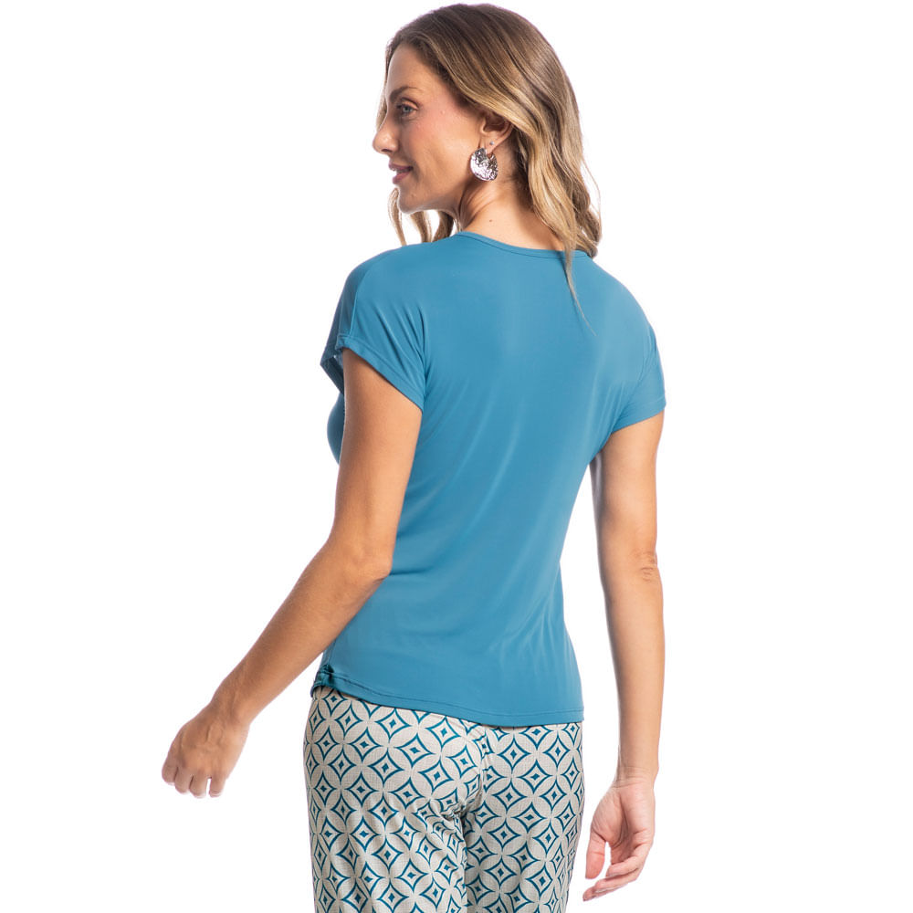 Pijama Feminino Longo Paola Geometrica Azul-2 - Imagem 2