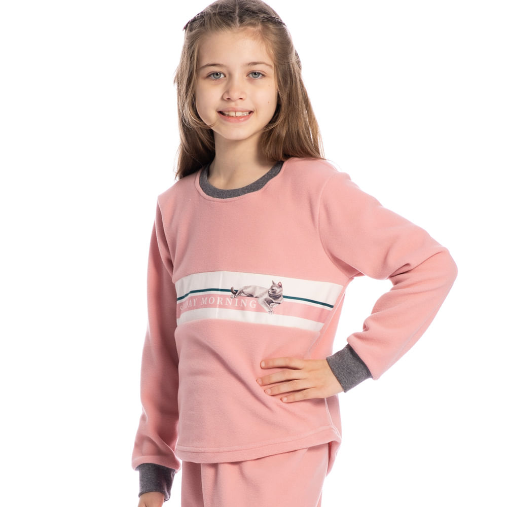 Pijama Cats Soft Longo Infantil Rosa-3 - Imagem 1