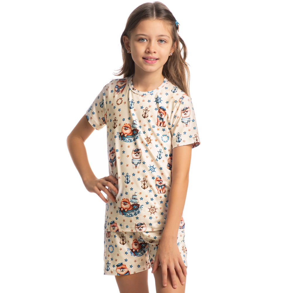 Pijama Infantil Unissex Curto Nautical Azul-marinho - Imagem 1