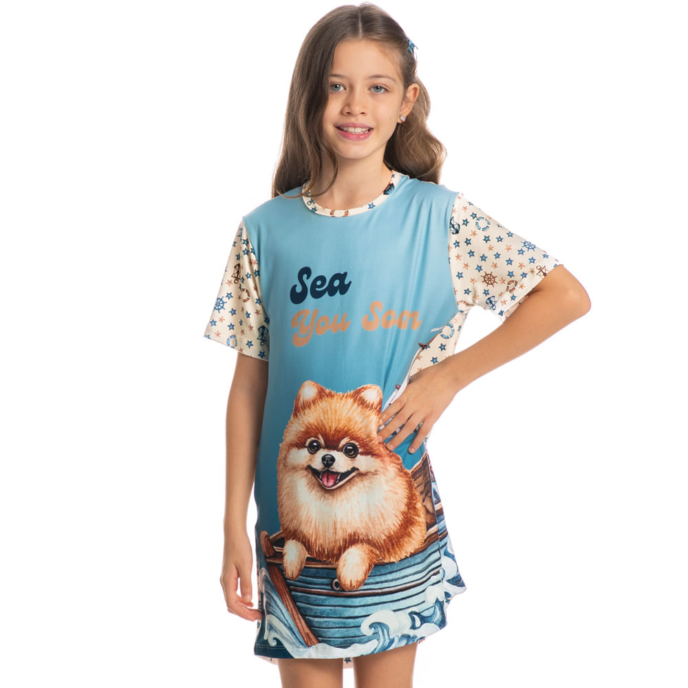 Camisão Curto Infantil Nautical Azul-marinho - Imagem 1