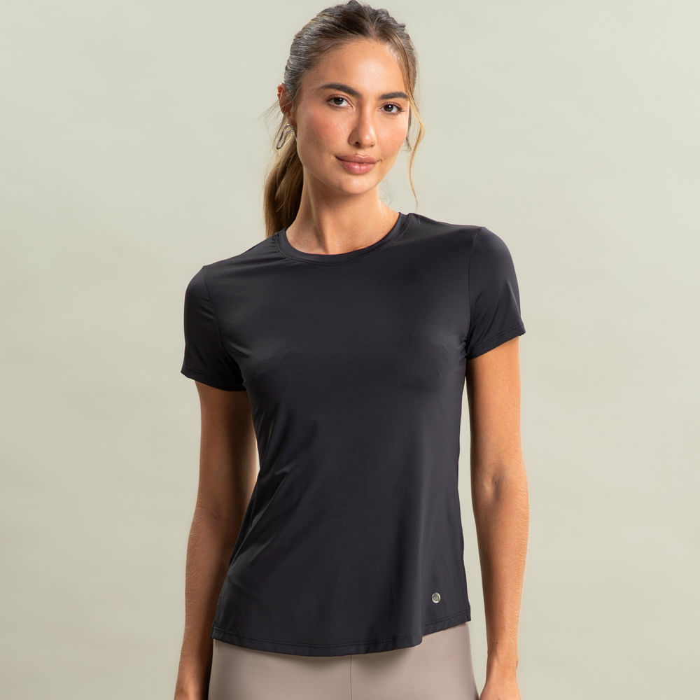 Camiseta Feminina Com Abertura Lateral Racket Vivame Preto - Imagem 1
