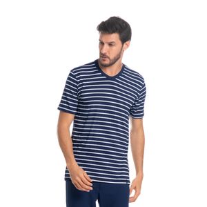 Pijama Masculino Longo Listrado Manga Curta Luiz Tombini