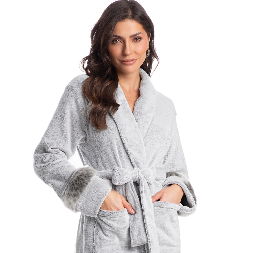 Robe Feminino Longo Com Pelo Gianne Cinza - Imagem 1