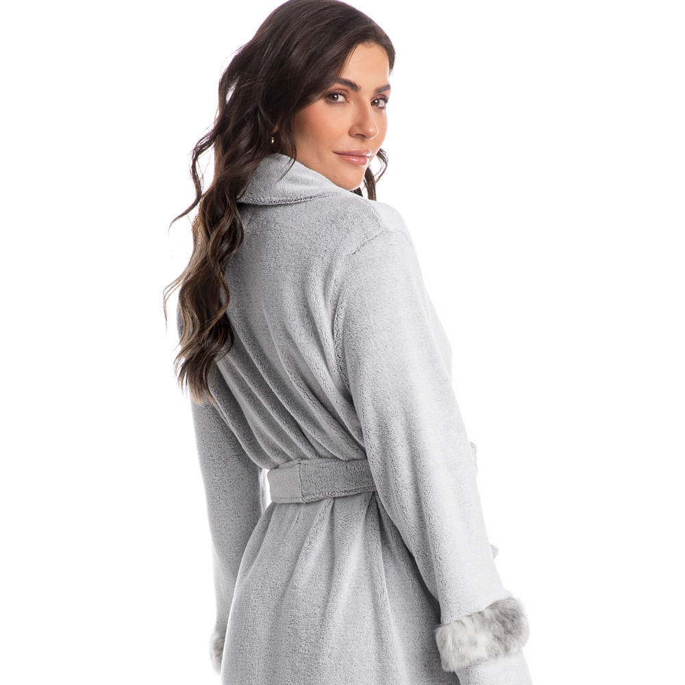 Robe Feminino Longo Com Pelo Gianne Cinza - Imagem 2