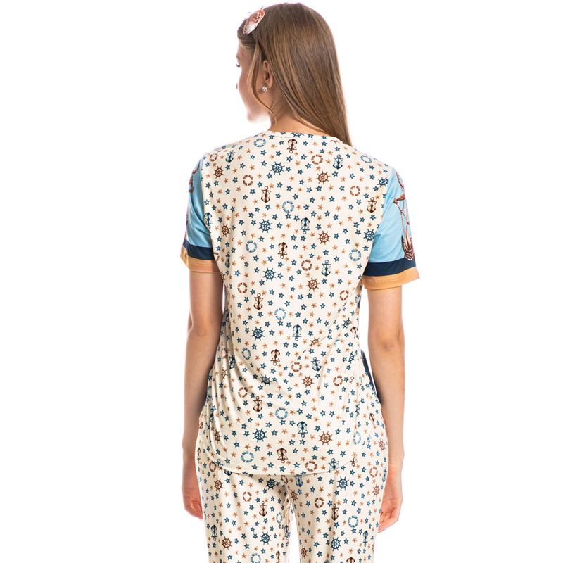 Pijama-Feminino-Longo-Manga-Curta-Nautical