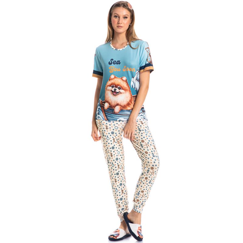 Pijama-Feminino-Longo-Manga-Curta-Nautical