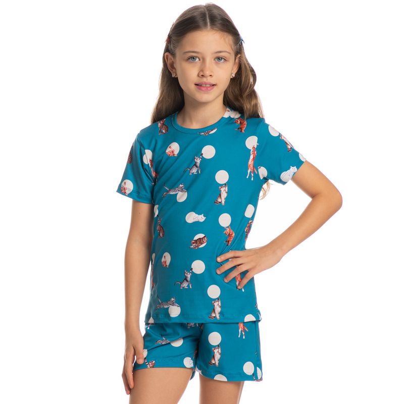 Pijama-Unissex-Infantil-Curto-Cats