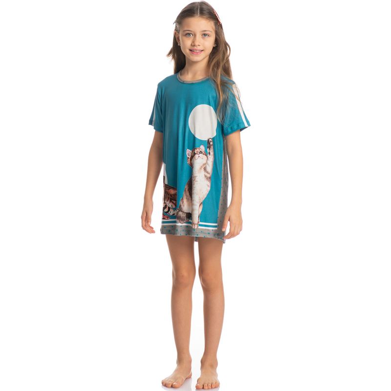 Camisao-Infantil-Curto-Cats
