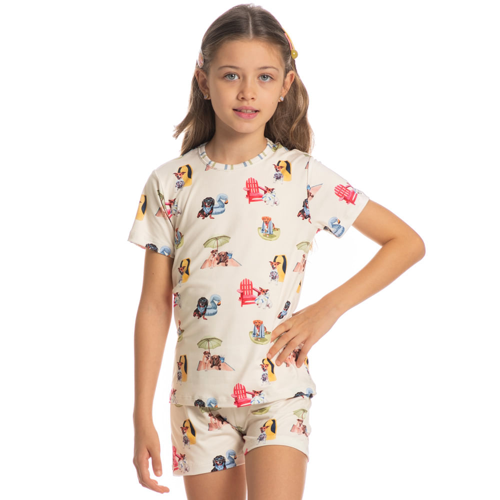 Pijama Unissex Infantil Curto Vira Latas Verde - Imagem 1