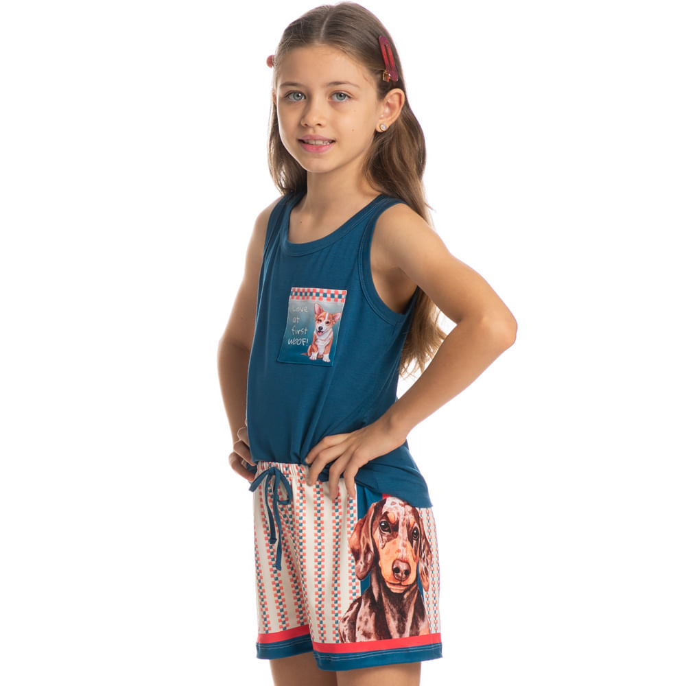 Pijama Infantil Curto Regata Com Bolso Fun Azul-marinho - Imagem 1