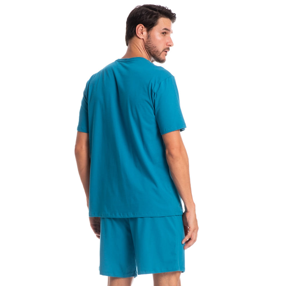 Pijama Masculino Curto Com Bolso Eric Tombini Azul-2 - Imagem 2