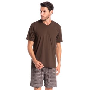 Pijama Masculino Curto Estampado Marrom Vitório Tombini