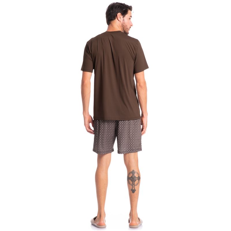 Pijama-Masculino-Curto-Estampado-Marrom-Vitorio-Tombini-