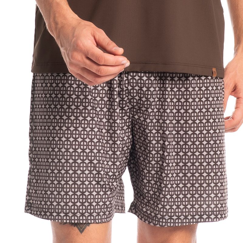 Pijama-Masculino-Curto-Estampado-Marrom-Vitorio-Tombini-