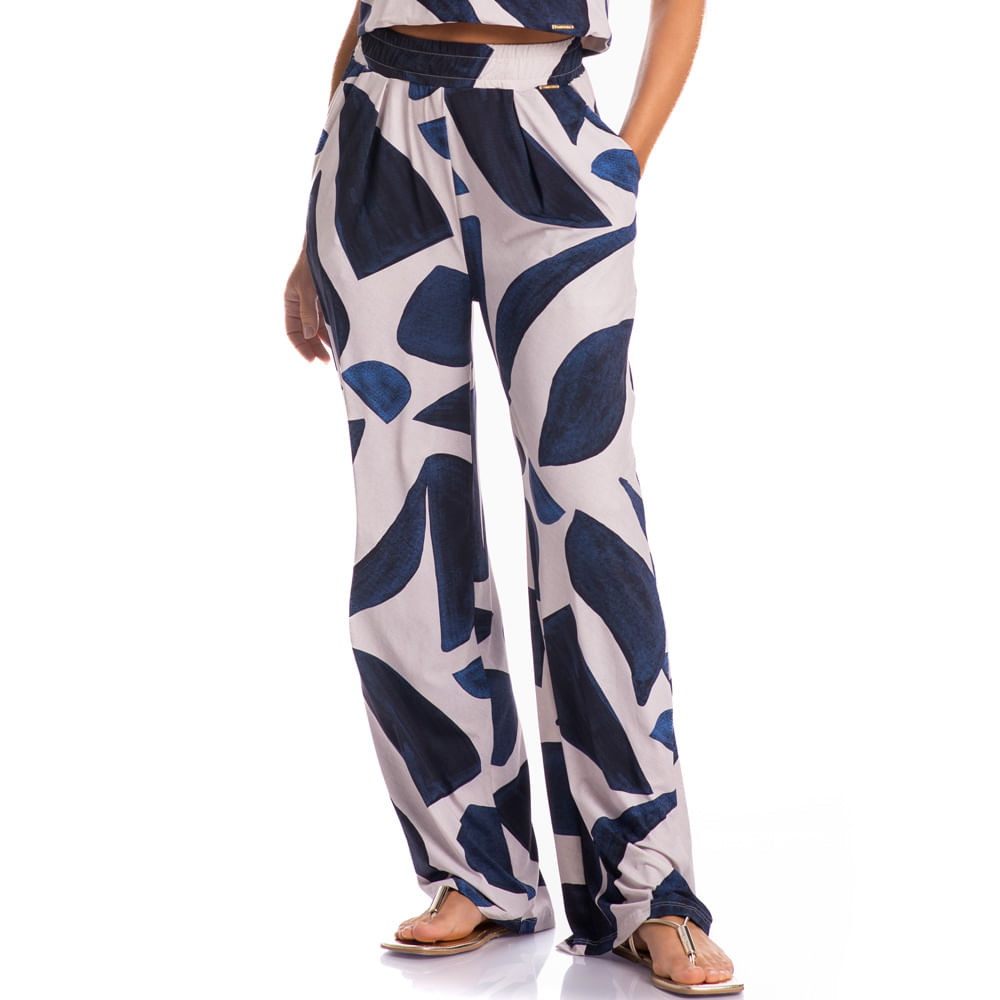 Calça Feminina Com Pregas E Bolso Marítima Azul-2 - Imagem 1
