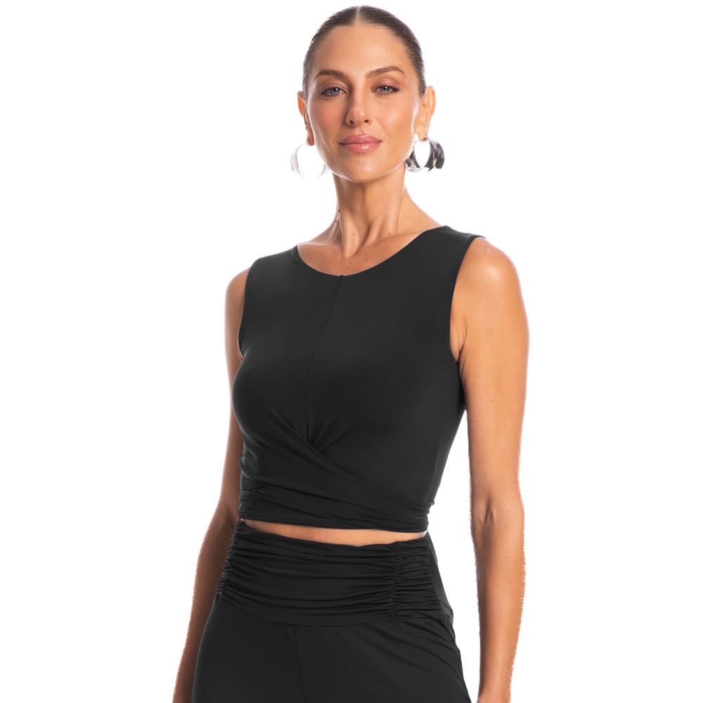 Blusa Feminina Transpassada Náutico Preto - Imagem 1