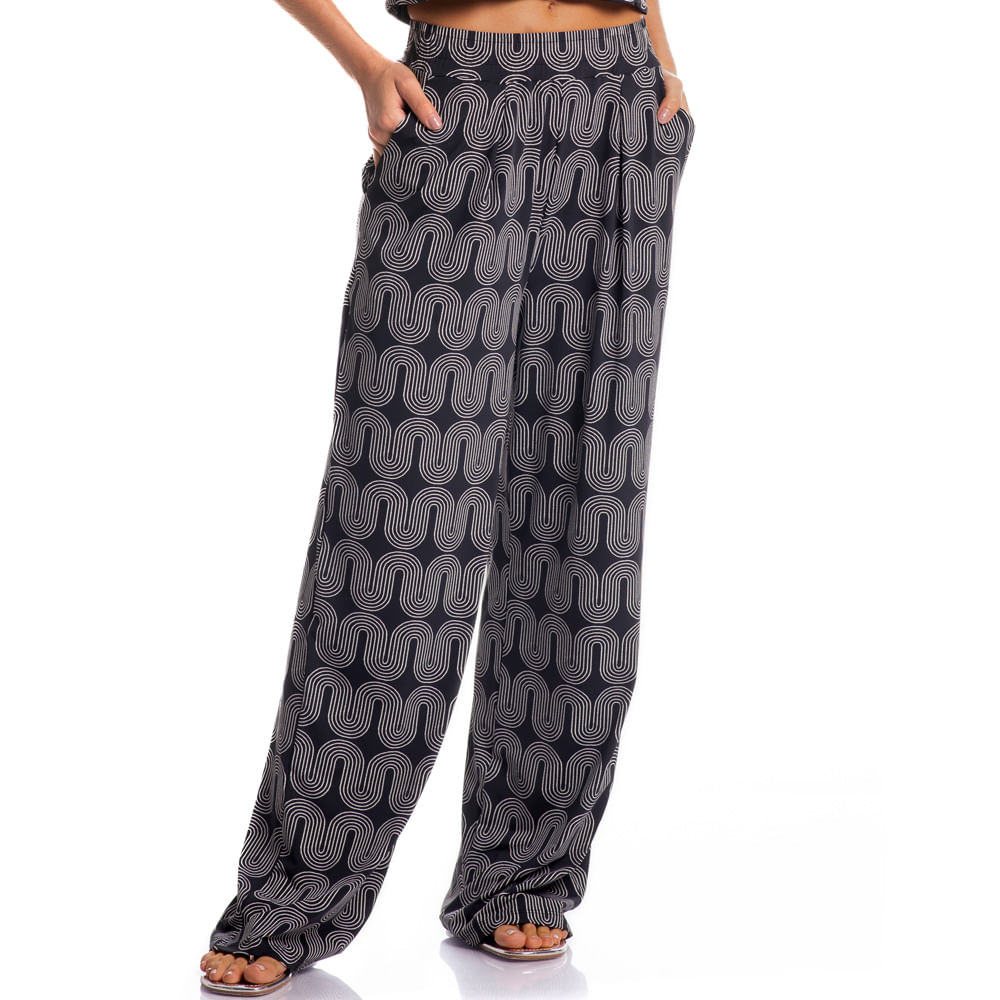 Calça Feminina Com Pregas E Bolso Spina Preto - Imagem 1