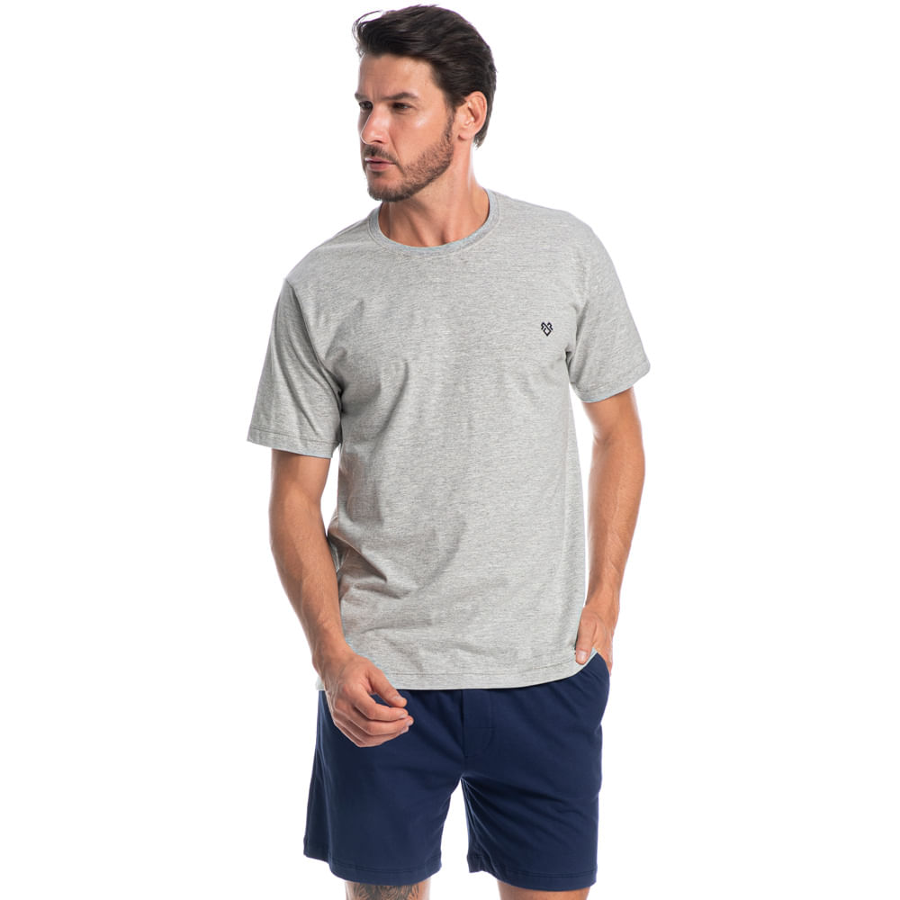 Pijama Masculino Curto Com Bolso Eduardo Tombini Azul-marinho - Imagem 1