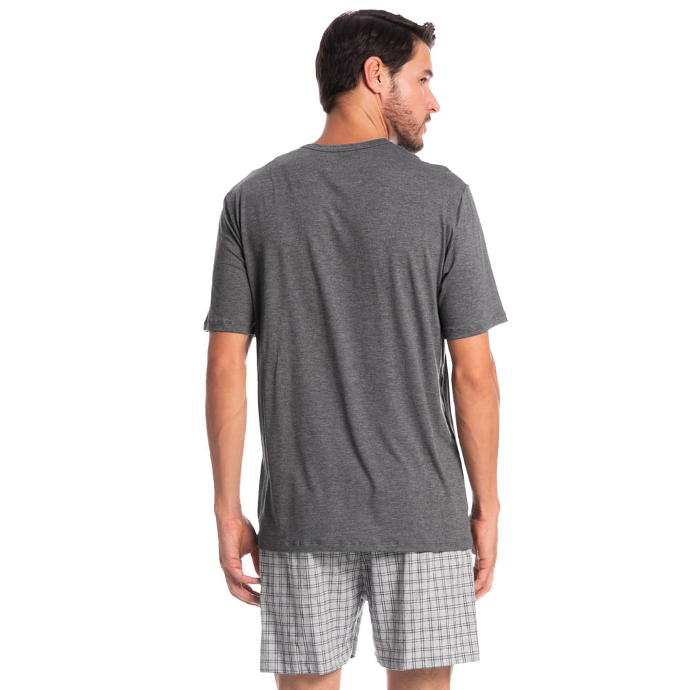 Pijama Masculino Curto Decote V Ruan Tombini Cinza - Imagem 2