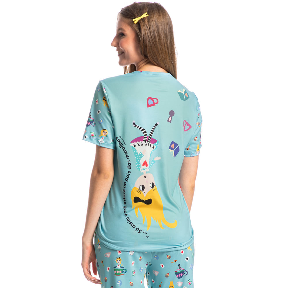 Pijama Feminino Longo Manga Curta Marlowa Azul-2 - Imagem 2