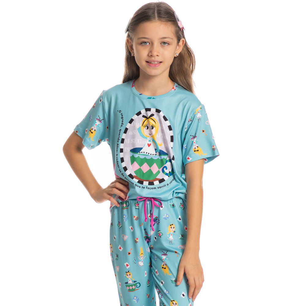 Pijama Infantil Longo Manga Curta Marlowa Azul-2 - Imagem 1