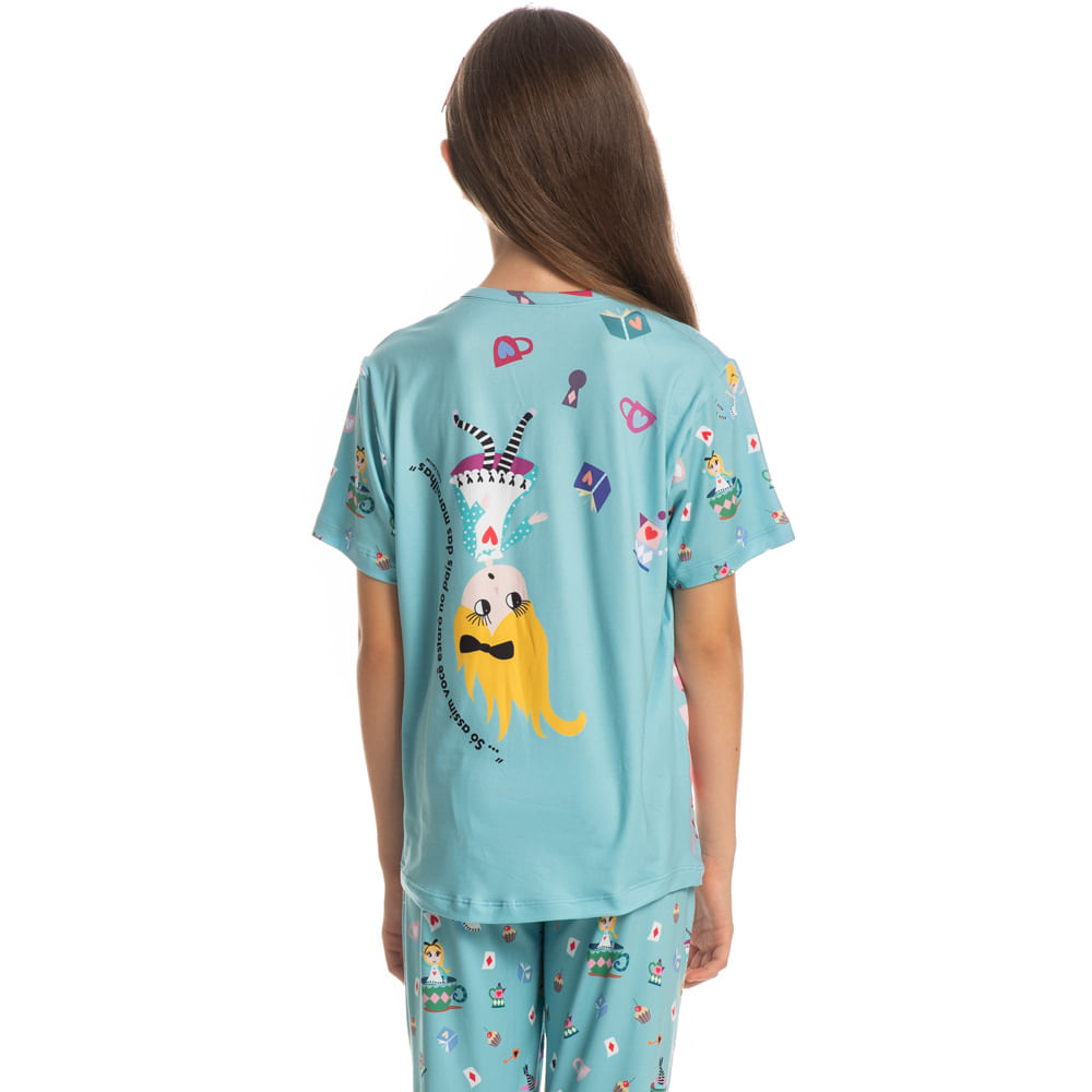 Pijama Infantil Longo Manga Curta Marlowa Azul-2 - Imagem 2