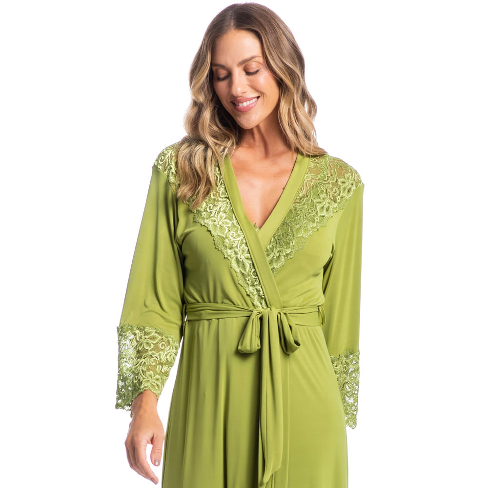 Robe Feminino Midi Com Renda Karina Verde - Imagem 1