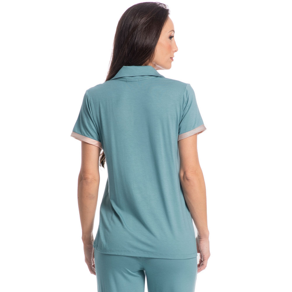 Pijama Feminino Abotoado Wide Leg Bruna Verde - Imagem 2