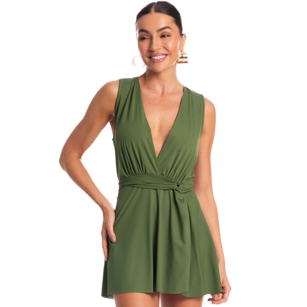 Vestido Curto Com Nó Orla Verde - Imagem 1