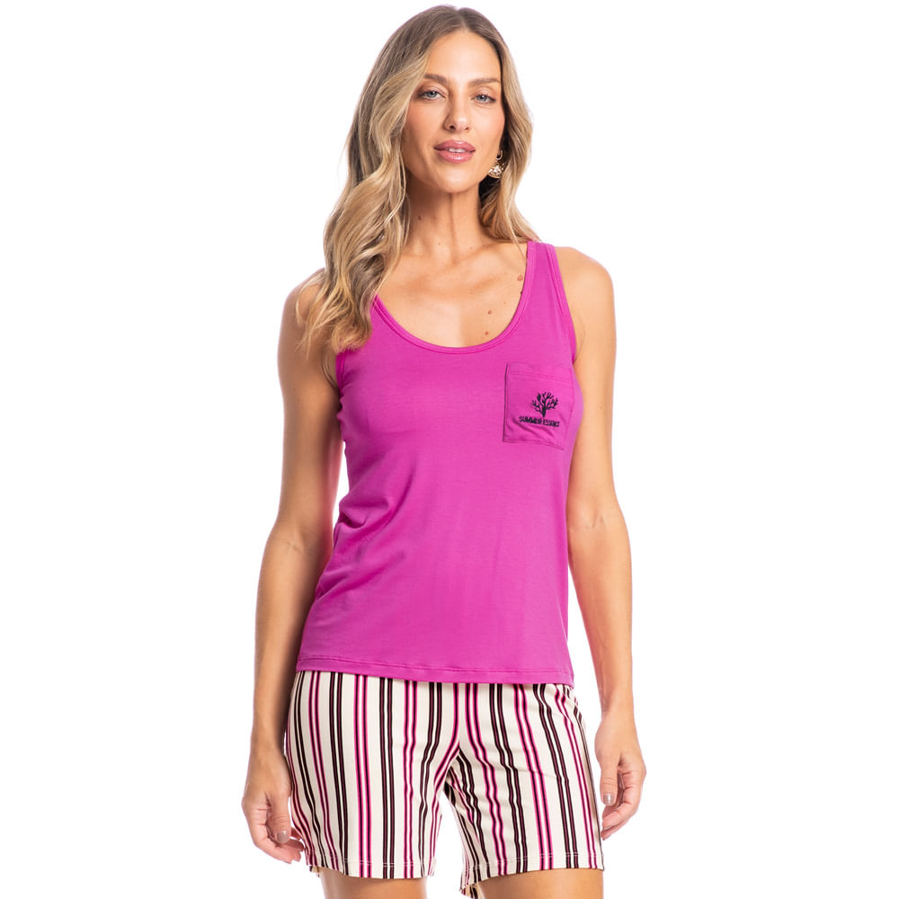 Pijama Feminino Shortão Regata Alice Rosa-2 - Imagem 1