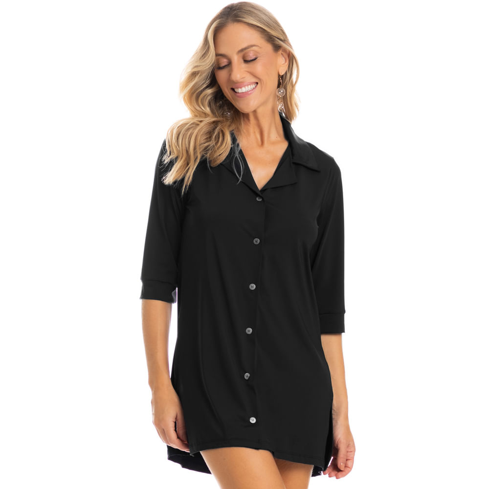 Camisa Feminina Manga 3/4 Lisa Madrid Preto - Imagem 1