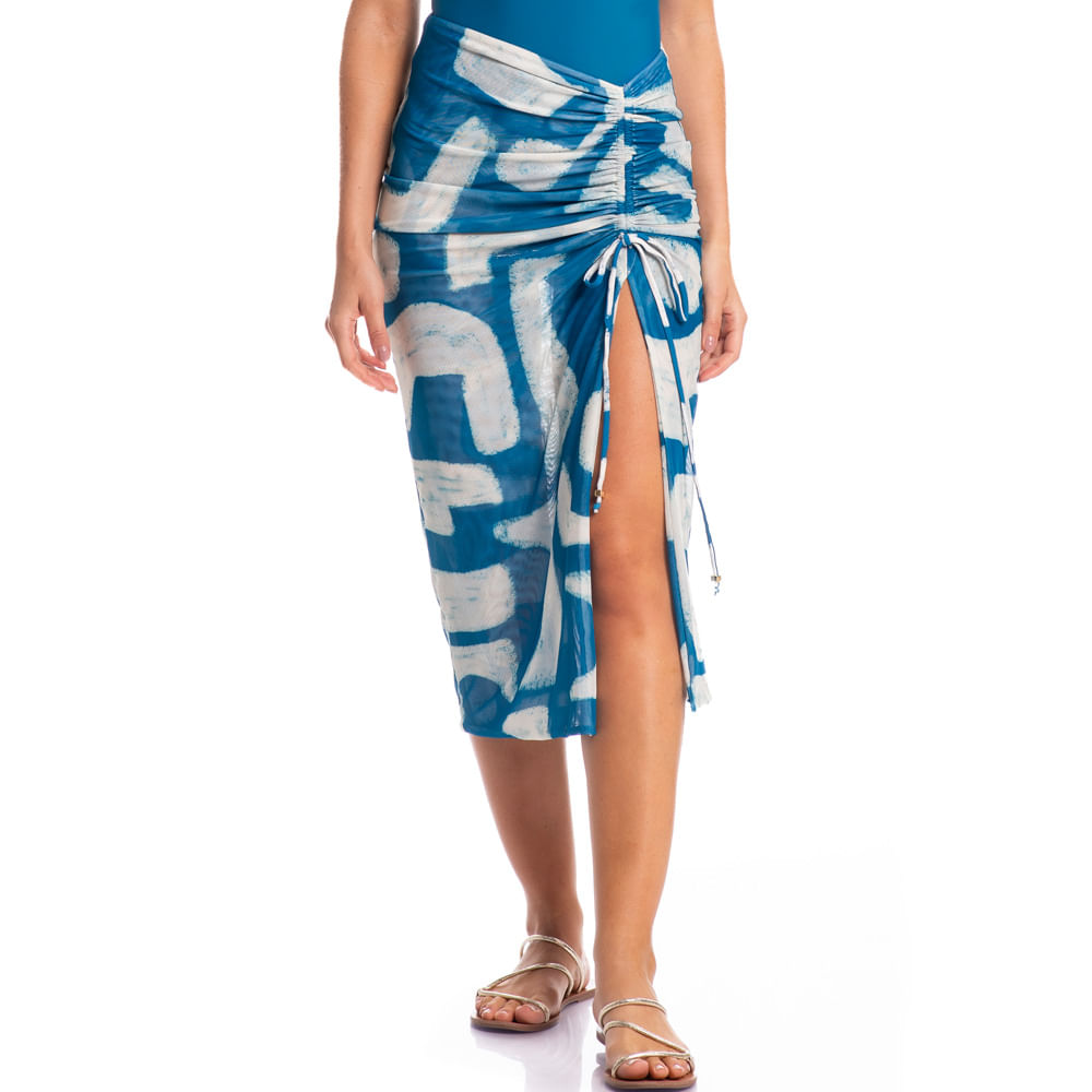 Saia Midi De Tule Franzida Oceana Azul-2 - Imagem 1
