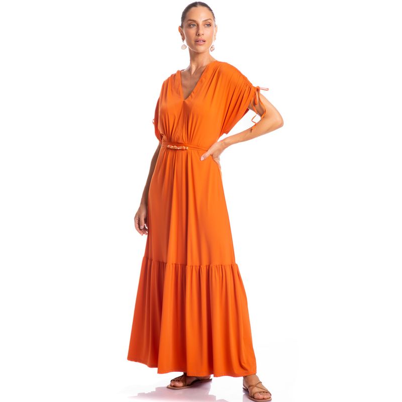 Vestido-Com-Manga-E-Cinto-Ferrugem-