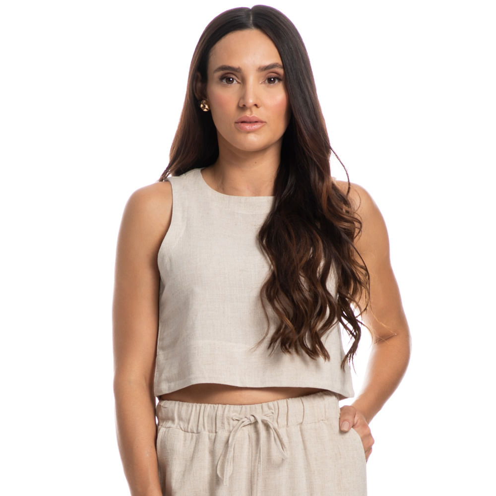 Blusa Feminina Em Linho Soft Belize Bege - Imagem 1